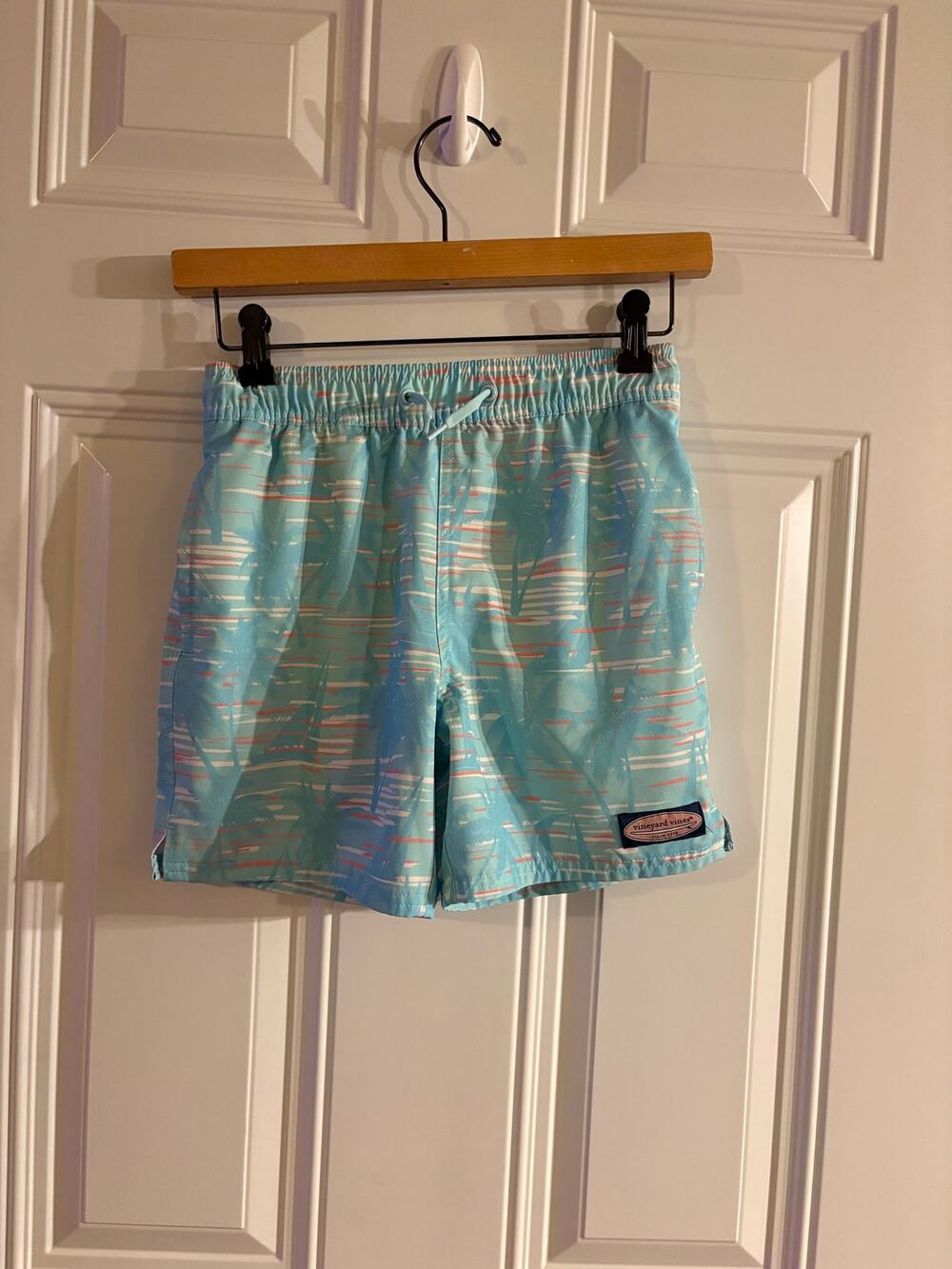 Vineyard Vines Boys Aqua Palm Swim Trunks Sz Medium